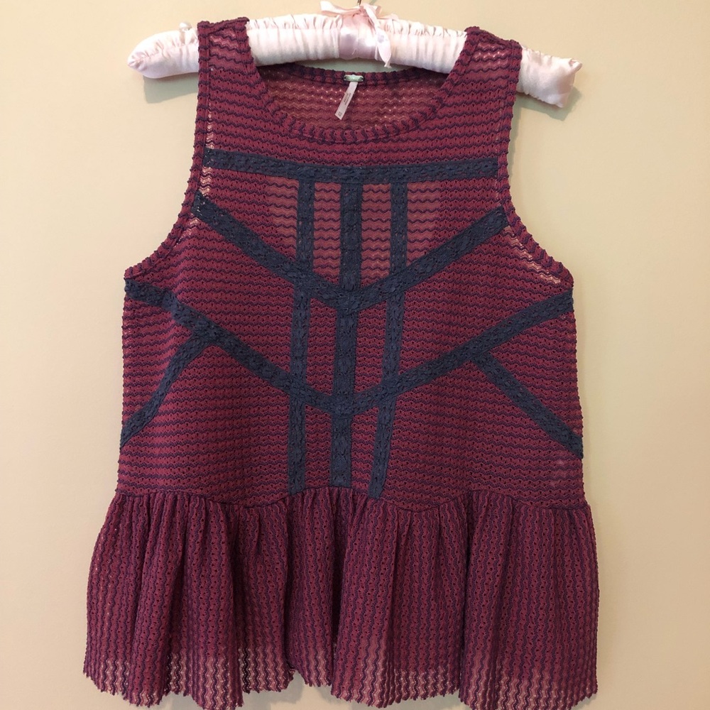 Free People Crochet Chevron Peplum Tank Lace XS